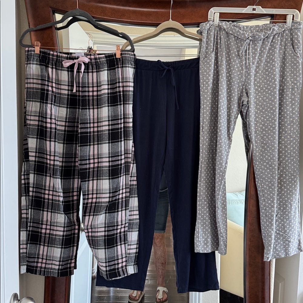 All 3 for just $6!!  Trio of Stylish - Plaid, Navy &Polka Dot pajama bottoms